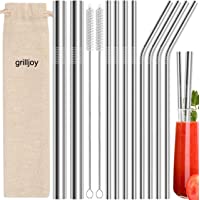 grilljoy 13pcs pajitas reutilizables de metal para beber - pajitas de acero inoxidable de 8.5 pulgadas - compatibles con…